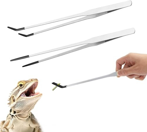 technodry Reptile Feeding Tongs – 2 Pcs Stainless Steel Long Tweezers, Durable Aquarium & Terrarium Feeder Tool with Rubber Tips, 10.6 Inch Silver Precision Feeding Tongs for Reptile Care
