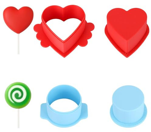 4uds Moldes para Cake Pops, Cortador y Empujador Cake Pops Circulares y Corazón Prácticos Moldes Hornear Juego Prensa Ideal para Cumpleaños Bodas Fiestas Postres(Azul, Rojo)
