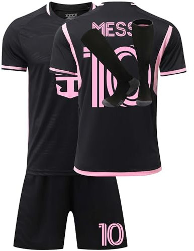 Trikot Kinder Erwachsene Nr.10 Fussball Trikot Set, 24/25 schwarz, Rosa, Blau Fußball Trikot Trainingsanzug Shirts Shorts und Socks, Football Kit for Jungen Mädchen