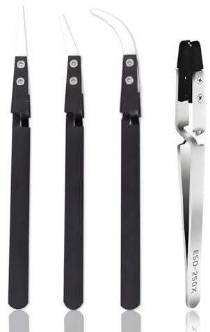 HUVZOR 4 Pieza Pinzas Precisión Industrial Anti Estática Pinzas Antiestáticas Acero Inoxidable Precisión Pinzas Plástico para Electrónica para Electrónicas, Joyería Laboratorio o Cosmetología (B)