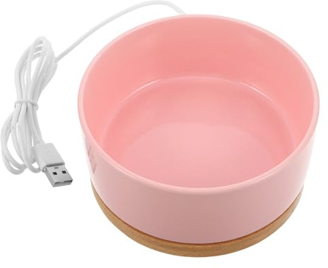 Hohopeti Comedero Calefactable para Mascotas con Agua a Temperatura Constante, Cuenco de Cerámica y Madera, Adecuado para Perros y Animales Pequeños en Clima Frío Aire Libre