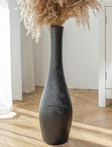 Hanobe Black Tall Floor Vase: 22 Inch Wooden Modern Decorative Vases for Living Room Bedroom Hallway Minimalist Large Standing Vase for Corner Fireplace Nook Decor