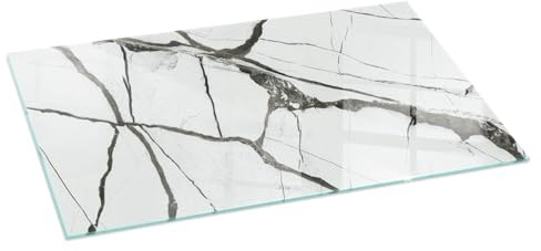 Patterned Glass Fireplace Floor Guard | Toughened Hearth Plate | Heat Resistant Stove Base Protector | Decorative Spark Protection Panel - 100x50cm (39.4×19.7 inch) - Marble vein pattern