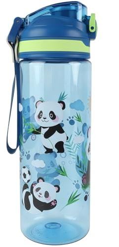 MHwan Vattenflaska för barn, 650 ml, lämplig för kolsyra, läckagesäker, BPA-fri, en touch-öppning, lätt att rengöra, vattenflaska med stor kapacitet, lämplig för skola (panda)