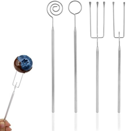4 Herramientas Profesionales para Mojar Chocolate, Tenedor de Acero Inoxidable y Cuchara Espiral para Mojar Chocolate Fondue y Repostería Hacer Dulces Trufas Pralinés Decoración de Pasteles
