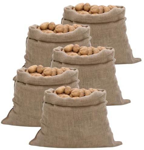 Kaloriko jutesäckar 5 stycken 100 x 110 cm 100 % jute 220 g/m² slitstarka förvaringsväskor för hem trädgård transport och dekoration mångsidig användning som grönsakspåse och växtskydd