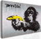 B&D XXL - Wandbilder XXL Banksy Monkey with Banana Gun 120x80 cm 1 tlg Wand Deko Leinwand Bilder Groß Wanddeko Wohnzimmer Schlafzimmer Kunstdrucke - Affe mit bananen Pistole Street Art 030115-40