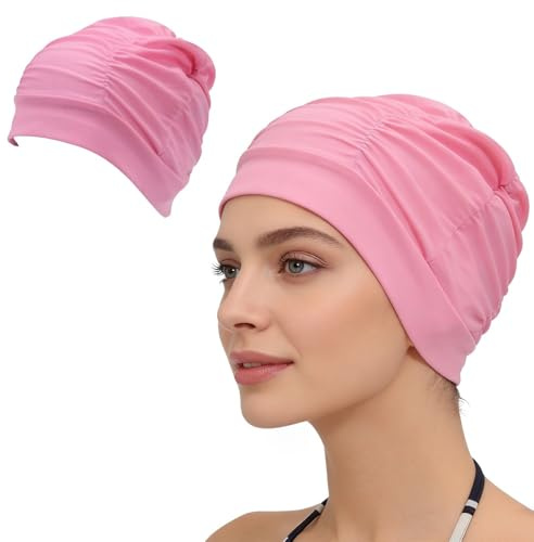 Bonnet de bain Cap Chapeau de Natation Piscine Plage en Pu Imperméable Protection des Oreilles pour Adultes Longs Cheveux Femmes Filles pour Nager Plonger Voyage