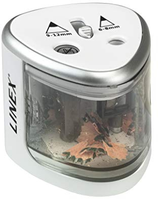 Linex 400114752 Elektrische Spitzmaschine, batteriebetrieben, weiß für Standard- und Jumbo-Bleistifte