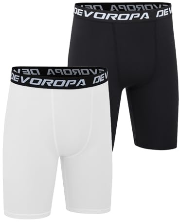 DEVOROPA Youth Boys Performance Boxer Briefs Sports Compression Shorts Underwear(Pack of 2) Black/White M