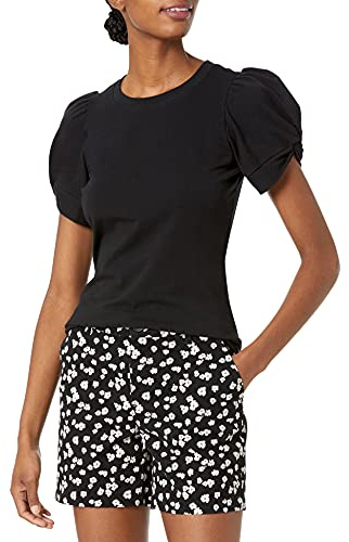 Amazon Essentials T-shirt à Col Rond et Manches Bouffantes, Coupe Classique Femme, Noir, XL