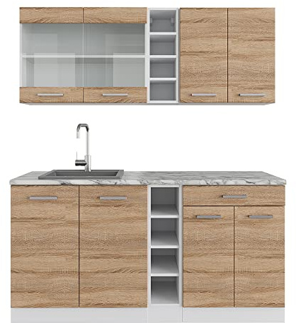 Vicco Singleküche R-Line, Sonoma/Weiß, 160 cm ohne Arbeitsplatte, mit Flexibler Anordnung der Module und erweiterbar