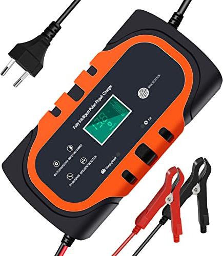 superpow 10A Ladegerät Autobatterie,Batterieladegerät Autobatterie Ladegeräte Vollautomatisches Intelligentes Erhaltungsladegerät mit LCD Intelligentes Digitales Display für Auto Motorrad Rasenmäher