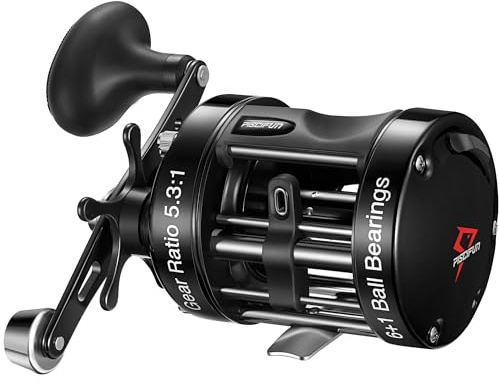 Piscifun Chaos XS Baitcasting Fishing Reel, Reinforced Metal Body Round Baitcaster Reel, Smooth Powerful Saltwater Inshore Surf Trolling Reel, Conventional Reel for Catfish (Black 50 Right Handed)