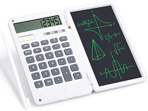 Sarsumir Taschenrechner mit 6-Zoll-LCD Schreibtafel 12-stelliges Taschenrechner Klein Taschenrechner Solar und Batterie Dual Powered Tischrechner Tragbar für Schule Büro Zuhause, Weiß