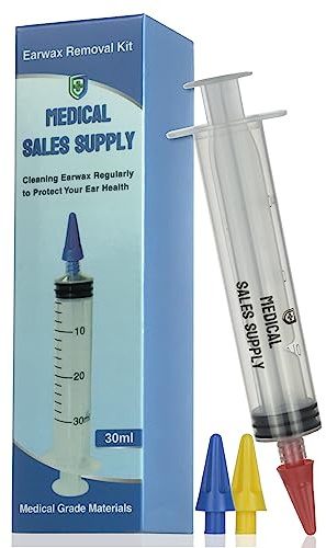 Medical Sales Supply Ear Wax Removal Syringe - Safe and Comfortable Home Ear Cleaning Tool with Penta-Stream Nozzle - Includes 3 Family Safety Tips for Gentle Ear Irrigation