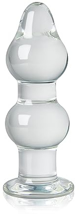 SXOVO Plug Anal de Vidrio, Bolas Anales Transparente con Cuentas Dobles, Sex Toy para Pareja Hombre Mujere (S)