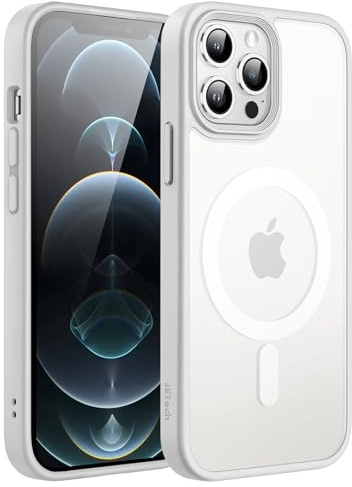 JETech Magnetisch Hülle für iPhone 12/12 Pro 6,1 Zoll Kompatibel mit MagSafe, Durchscheinende Matt Handyhülle Rückseite Dünn Stoßfest Schutzhülle (Grau)