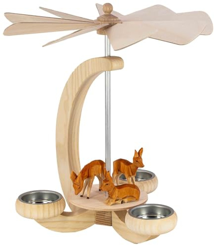 Seiffener Volkskunst Erzgebirge Pyramid Christmas Pyramid Tea Light Pyramid Craftsmanship from Germany Handmade 25 cm Deer