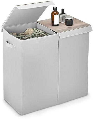 GOPLUS Cesto para la colada con 2 compartimentos, 105 L, con tapa y bolsas de lavandería, clasificador de ropa portátil con asas, para dormitorio, baño, 62 x 31 x 60 cm (gris)