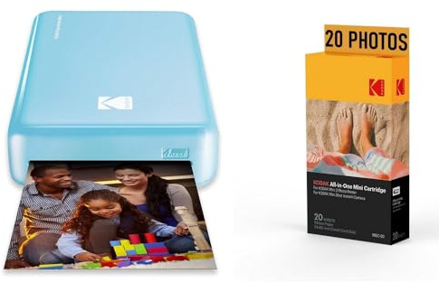 Kodak Pack Imprimante Photo Printer PM220 et Cartouche MSC20 - Photos 5.4 * 8.6 cm, WiFi, Compatible avec iOS et Android - Bleu