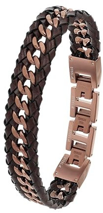 JOOP! Armband Edelstahl Herren Armschmuck, 18,5+1,5+1,5 cm, Braun, Kommt in Schmuck Geschenk Box, 2038038