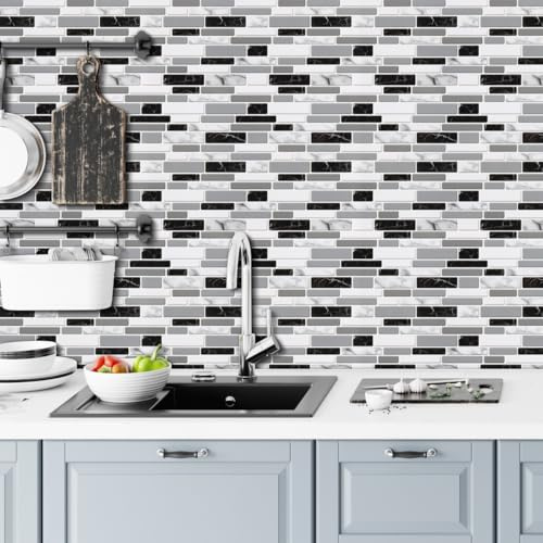 Arthome Grey Marble Mosaic Brick Self Adhesive Wallpaper 43.5x1000cm Peel and Stick Contact Paper for Cabinets and Drawers Vinyl Waterproof Decorative Film Removable