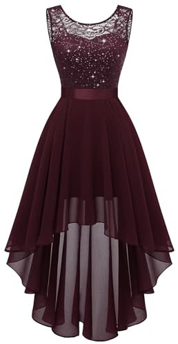 Berylove Women's Mullet Cocktail Dress Evening Dresses Elegant for Wedding Festive Dresses Sleeveless Bridesmaid Dress, Glitter Burgundy, M