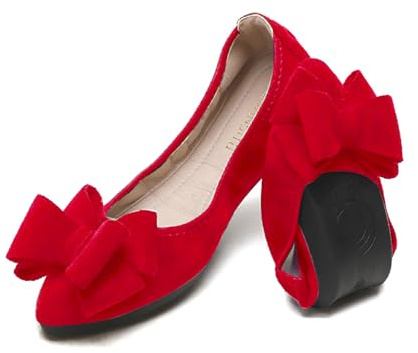 YOUNIFIZ Women Ballet Flats Foldable Fashion Bowtie Comfort Pointed Toe Slip On Ballerina Ladies Casual Comfort Faux Suede Loafers