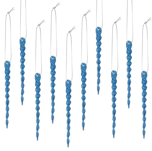 Boao 30 Pcs Christmas Plastic Icicle, Peacock Blue, 5.12 Inch | Twisted plastic Icicle Ornaments Christmas Tree Hanging Decoration and Holiday Xmas Party Wedding Silver String