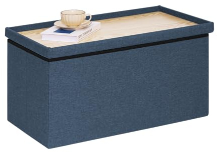 PINPLUS Folding Storage Ottoman Bench,Storage Ottoman with Lid Tray, 30 inches Ottoman Coffee Table Cube Chair Foot Rest Stool Storage Chest for Living Room Bedroom, Holds up to 550 lb