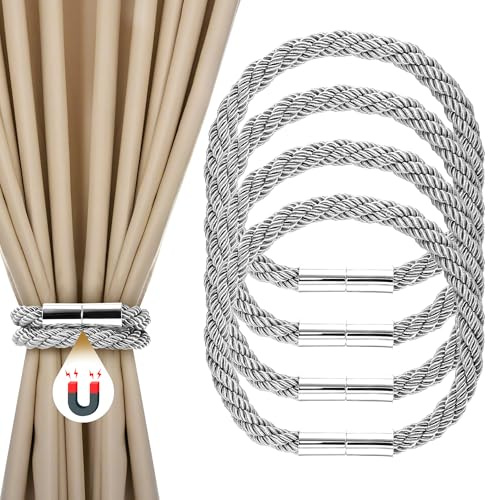 JIZZU 2 stycken magnetisk gardin, gardinhållare, dekorativa gardinomhängen, gardinhållare för gardiner, gardinhållare, dekoration, gardiner tillbehör (silvergrå)