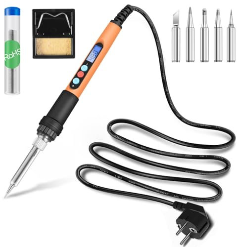 Fer à Souder 90W, Kit Professionnel de Précision avec Écran LCD, Température Réglable de 180-480°C, Fer à Souder Étain avec 5 Pointes, Fil de Soudure, Support, Mémoire, °C/°F, Fer à Souder Électrique