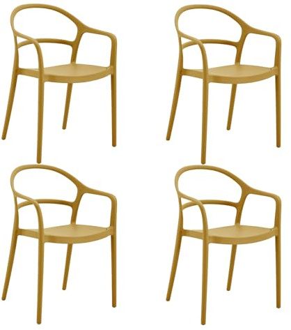 Rebecca Mobili Set 4 Sedie Impilabili, Sedie con Braccioli, Giallo Senape, Polipropilene, Design Moderno, per Casa o Giardino - Misure HxLxP: 81 x 57 x 51,5 cm - Art. RE7193V7M4