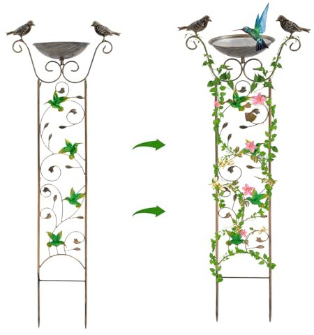 Enrejado de metal, con patas afiladas, jardinera retro para exteriores, patios, césped, jardines, hasta 3 kg, 36,5 x 100 cm (colibrí retro)