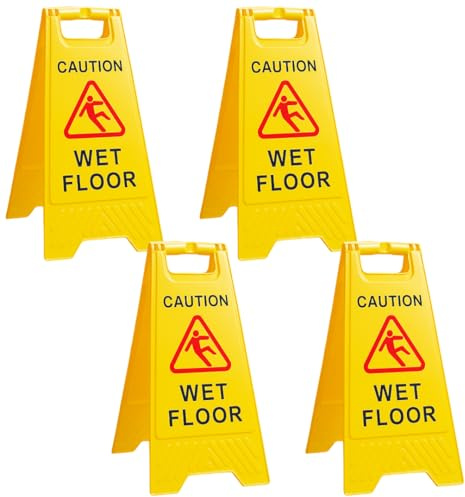 The Cleaning Expert Caution Wet Floor Sign - 60cm Yellow High-Visibility Safety Sign with Slip Hazard Symbol - Lightweight, Foldable & Durable for Home, Business & Commercial Use - 1/2/4 Pack (4)