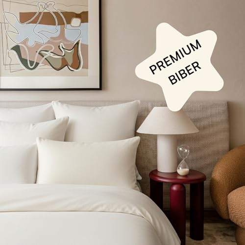 Amqua Biber sängkläder 155 x 220 vit – flanell vintersängklädesset av 100 % bomull, 2-delat set med örngott 80 x 80, varm och hudvänlig, andas, lättskött, dragkedja
