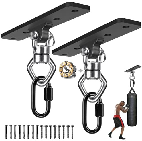 BeneLabel, 2 pezzi di supporto per altalena con cuscinetti, gancio da soffitto a 4 fori con rotazione a 360 gradi, supporto per trave a parete con moschettone per corda yoga/cerchio aereo, kit di