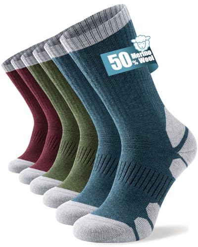 TANSTC Merino Wool Hiking Socks for Men & Women – Breathable Cushioned Crew for Walking, Work & Outdoor, Temperature Regulating, 3 Pairs, OEKO-TEX Certified