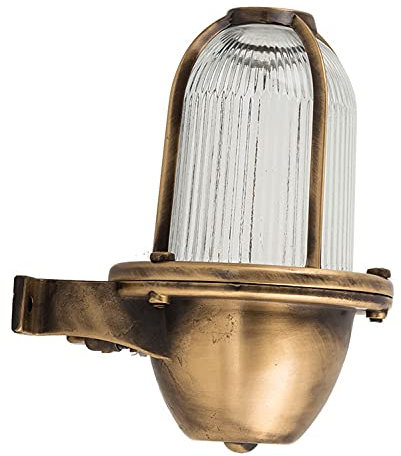 Licht-Erlebnisse Außenwandlampe Messing Riffelglas IP64 elegant maritim E27 Premium Schiffsleuchte Haus Balkon