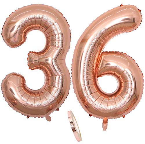 2 Globos Número 36 Años, Number 36 Globo Chica de oro rosa, 40Figuras de globos con globo de lámina de helio inflable, Globo gigante para la decoración de la fiesta de cumpleaños, Prom (xxxl 100cm)