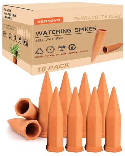 vensovo 10pcs Terracotta Watering Spikes - Automatic Self Watering Stakes, Plant Watering Devices for Wine Bottles Recycled Bottles, Clay Plant Garden Waterers for Vacations
