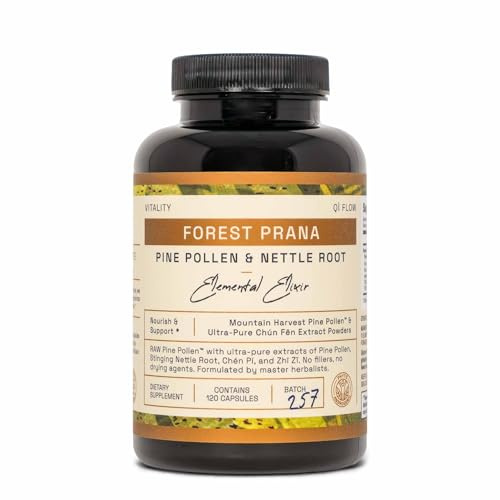 Forest Prana Pine Pollen and Nettle Root Elixir Capsules – Sustained Pine Pollen Support – Single Origin – Vegan, Gluten-Free, & Non-GMO – 120 Count