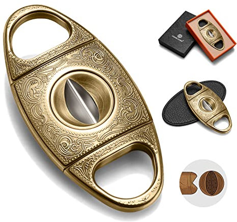 CIGARLOONG Zigarrenschneider Edelstahl Silver Bronze graviert V Cut Klinge Zigarrencutter (Gold)