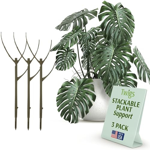 Twigs GA - Stackable Plant Support Stakes, Indoor & Outdoor Houseplant Stem Support, Garden Accessories, Durable Trellis Alternative for Climbing & Potted Plants - Moonstone, 3 Pack, 17 L