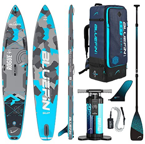Bluefin SUP Rogue 12'6 Tavola da Stand Up Paddle Paddleboard gonfiabile per il turismo Kit Touring con pagaia in carbonio Tavola da Stand Up Paddle da gara Accessori inclusi Portatile, Ghiaccio