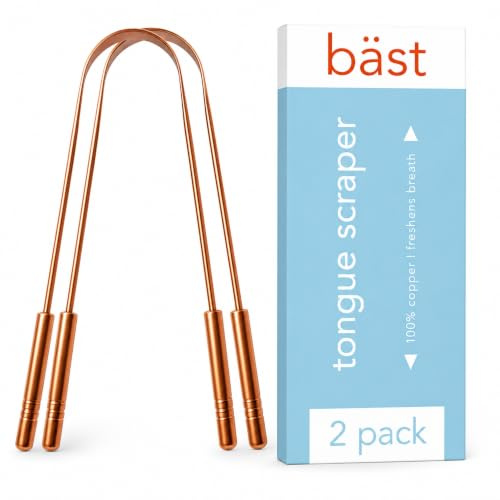 Bäst Tongue Scraper • 100% Copper (2 Pack) Premium Tongue Cleaner • Improve Oral Health • Ayurvedic Cleaning Tool