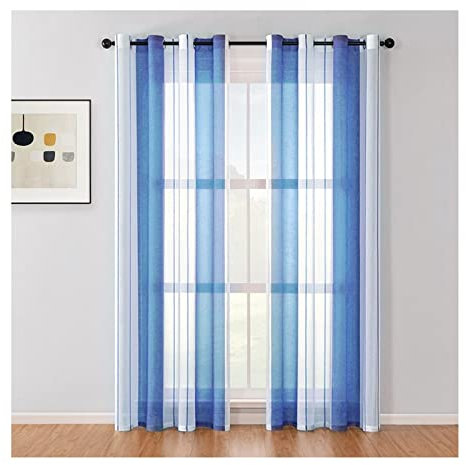 Aotiwe Küchengardinen Modern Zweiteilige, Polyester Gardinen Transparenter Streifen Himmelblau 2 Stücke 107X138cm