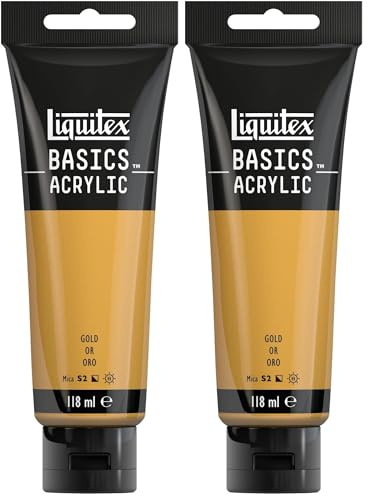 Liquitex 8870020 Basics - Peinture acrylique, peinture artistique monopigmentée, résistante à la lumière, qualité archive, finition satinée, tube de 118 ml - Or (Lot de 2)