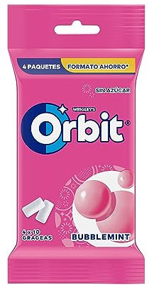 Orbit Chicles Sin Azúcar Bubblemint sabor a Frutas y menta, Afrutado, Intenso y de Larga Duración en formato Gragea (4 x 10 chicles)